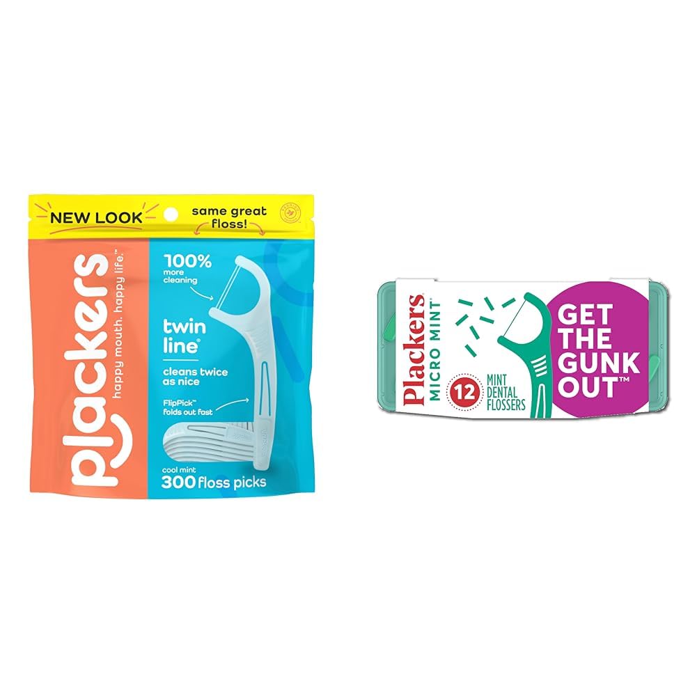 Plackers Twin-Line Dental Flossers, Cool Mint Flavor, Dual Action Flossing System, Easy Storage, Super Tuffloss, 2X The Clean, 75 Count